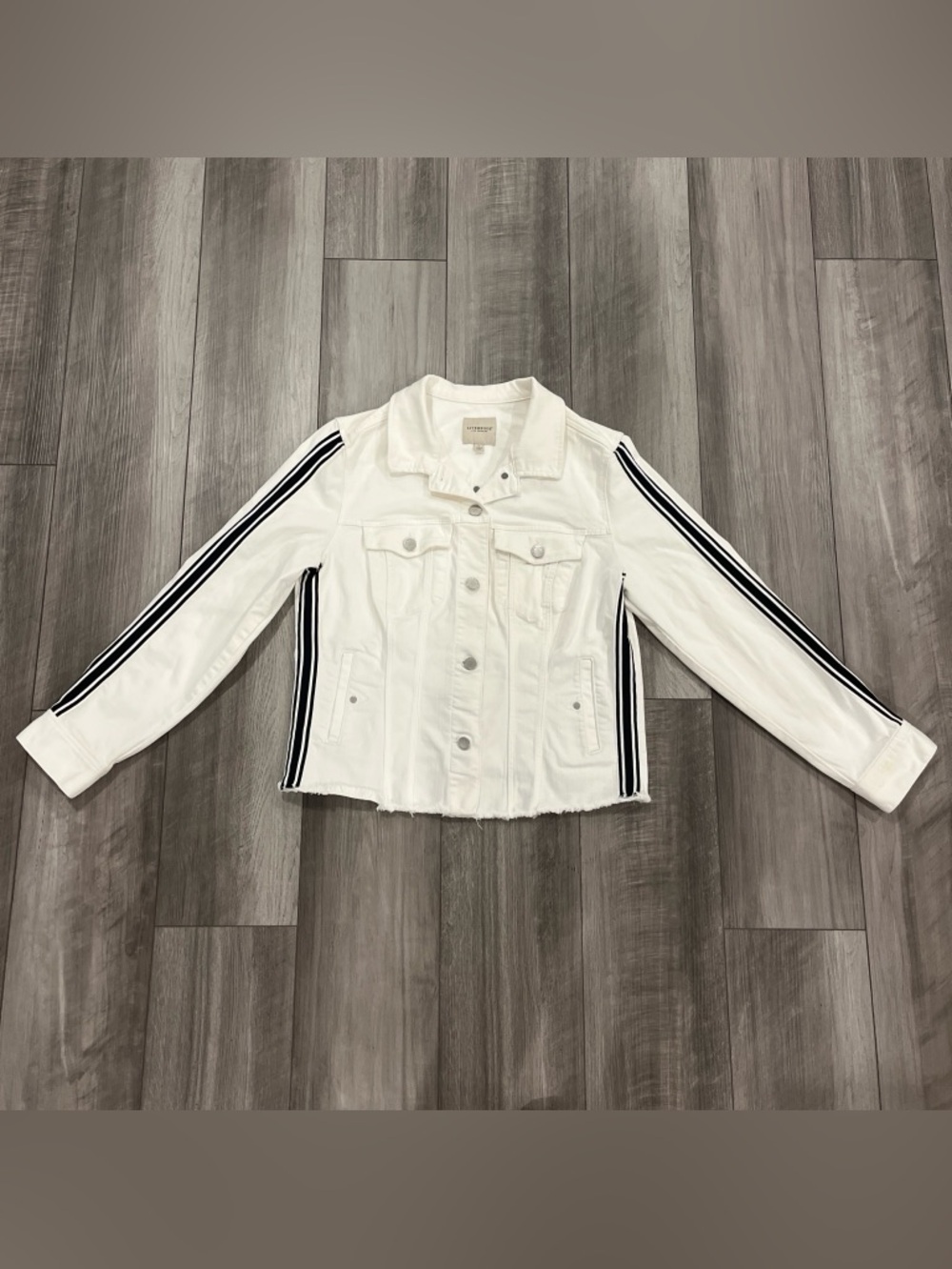 Liverpool White Denim Jacket with Black Stripe Trim